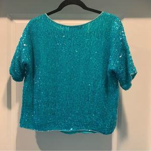 Turquoise sequins top size  L silk top jean for Joseph le bon vintage